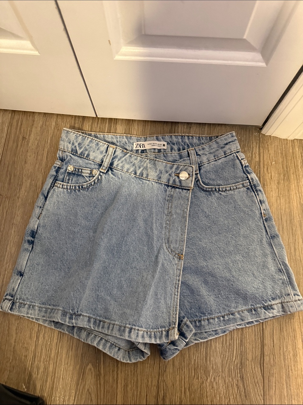 Zara Light Blue High-Waist Denim Shorts